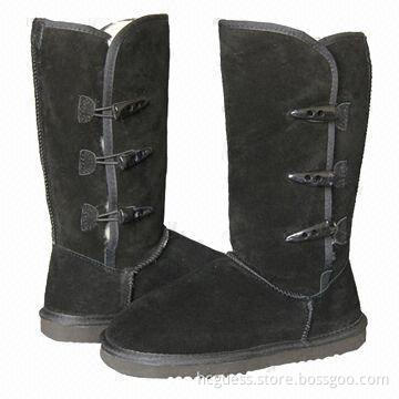 High Sheepskin Snow Boots in 2012 Fashionable Style, for Women, in Black Color